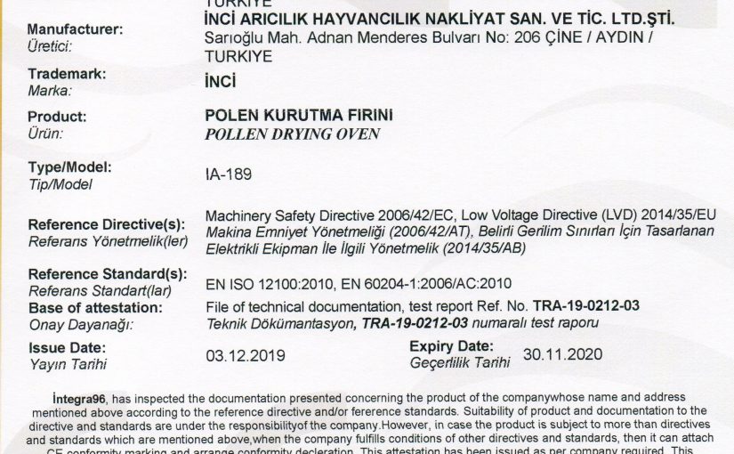 CE UYGUNLUK ONAY BELGESİ